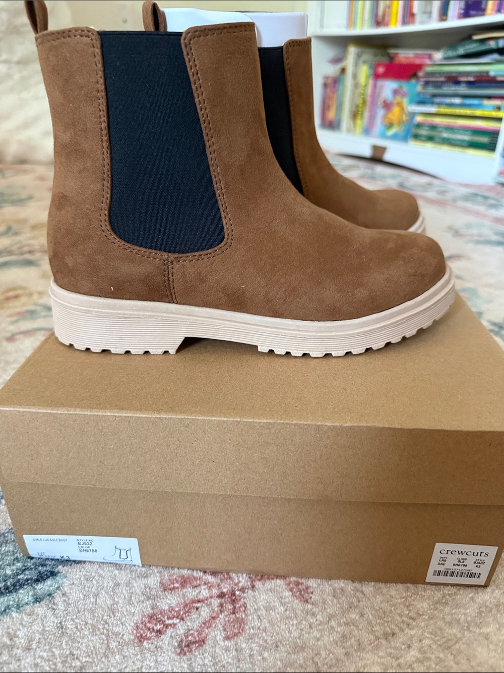 Crewcuts Girls Brown Suede Chelsea Boot with Black Elastic